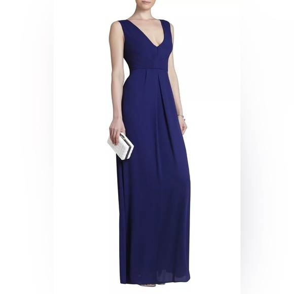 BCBCMaxazria Norah Maxi Dress in Orient Blue Chiffon Size 4 Wedding Formal Date - Picture 1 of 12